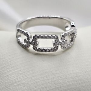 18k White Gold Over Sterling Silver Half Eternity Designer Chain Link Ring